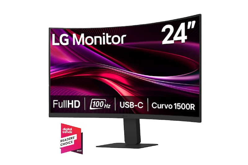 Vista frontal de Monitor LG 24'' Curvo FHD de 100 Hz con USB-C Mejor Productividad 24U421A-B
